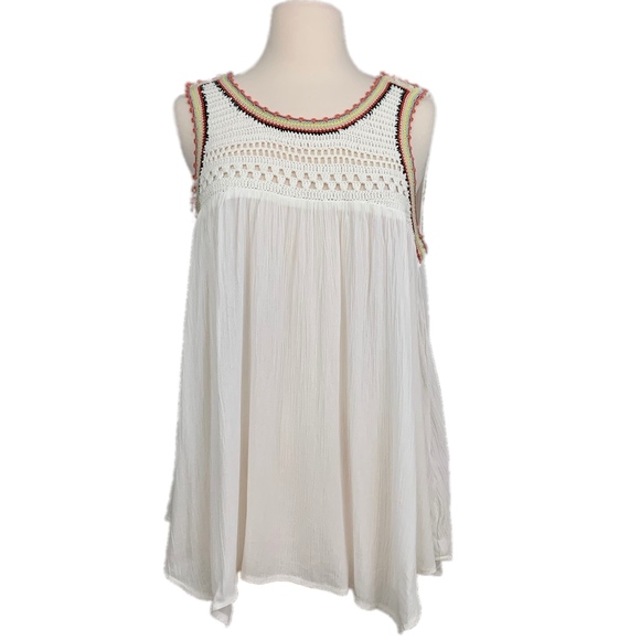 LC LAUREN CONRAD Tank Top Blouse Sleeveless Crochet Bohol Off-White Large - Picture 1 of 7